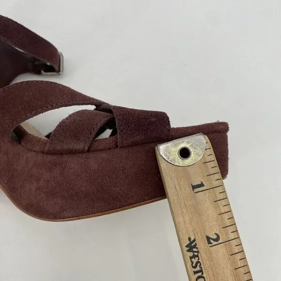 Splendid Womens Size 10 Piper Suede Platform Heeled Sandals Raisin Strappy Boho - Picture 10 of 13